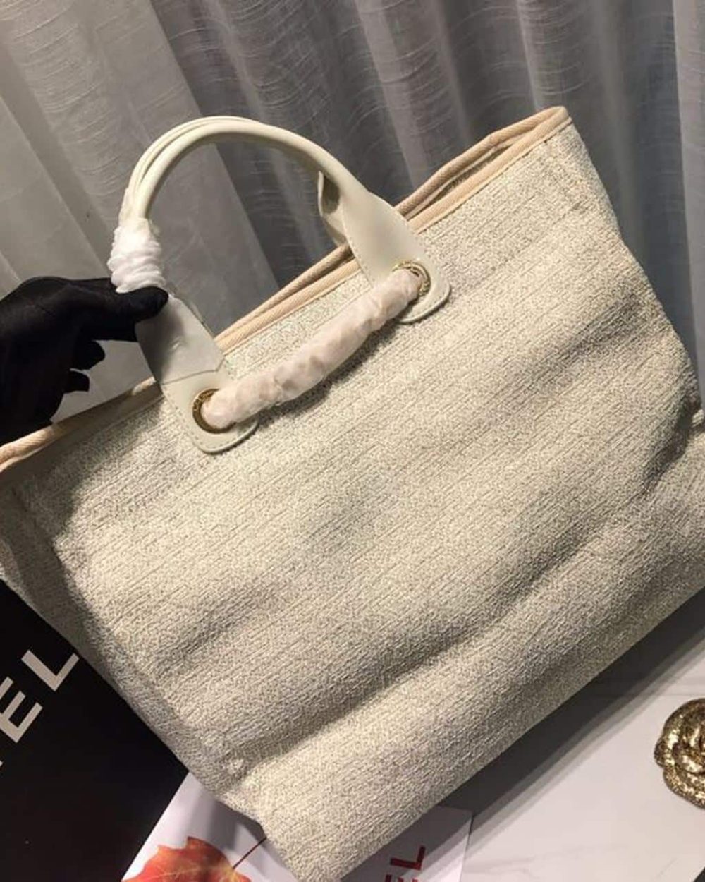 [REP 1:1] Chanel Deauville Tote Tweed Canvas Bag Fall/Winter Collection, Beige/Cream/Gold/Multi For Women 15in/38cm