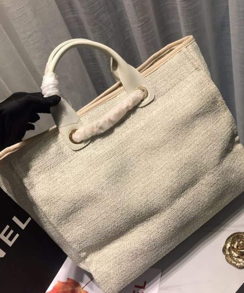 [REP 1:1] Chanel Deauville Tote Tweed Canvas Bag Fall/Winter Collection, Beige/Cream/Gold/Multi For Women 15in/38cm