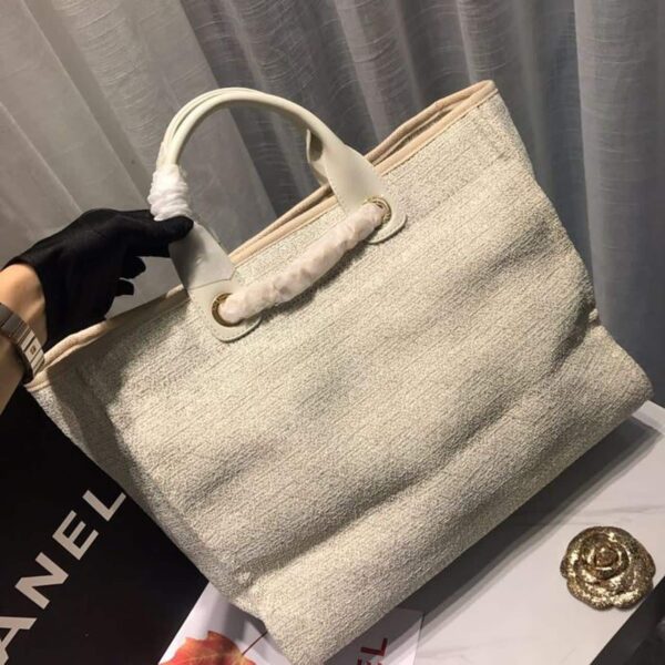 [REP 1:1] Chanel Deauville Tote Tweed Canvas Bag Fall/Winter Collection, Beige/Cream/Gold/Multi For Women 15in/38cm