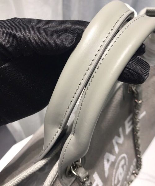 [REP 1:1] Chanel Deauville Tote Tweed Canvas Bag Fall/Winter Collection, Light Grey/White For Women 15in/38cm