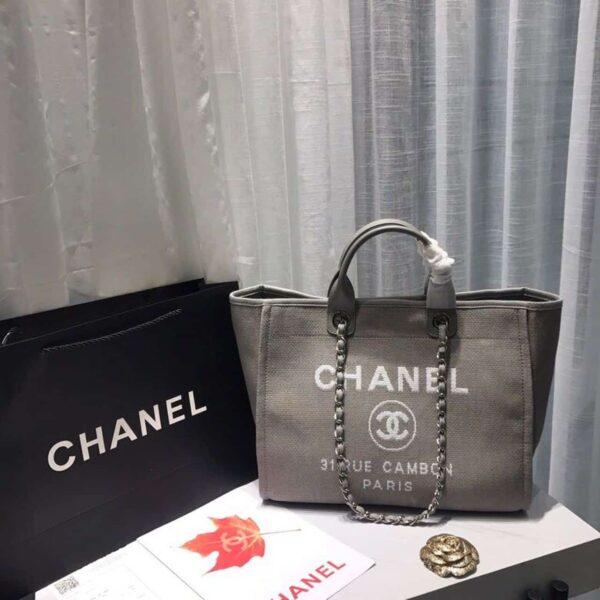 [REP 1:1] Chanel Deauville Tote Tweed Canvas Bag Fall/Winter Collection, Light Grey/White For Women 15in/38cm