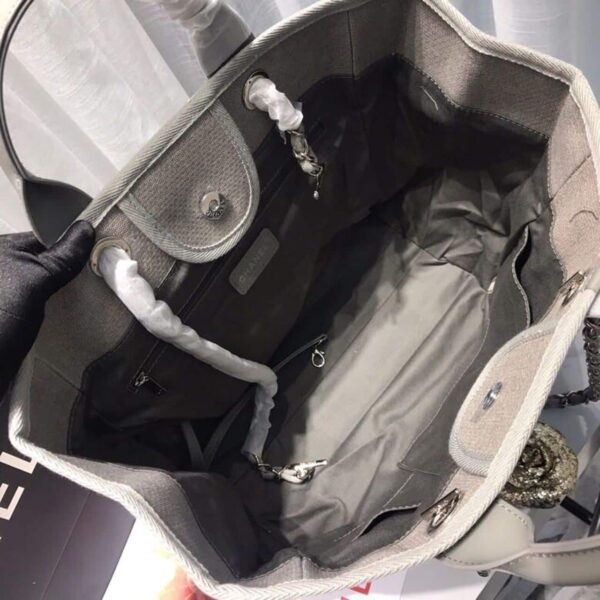 [REP 1:1] Chanel Deauville Tote Tweed Canvas Bag Fall/Winter Collection, Light Grey/White For Women 15in/38cm