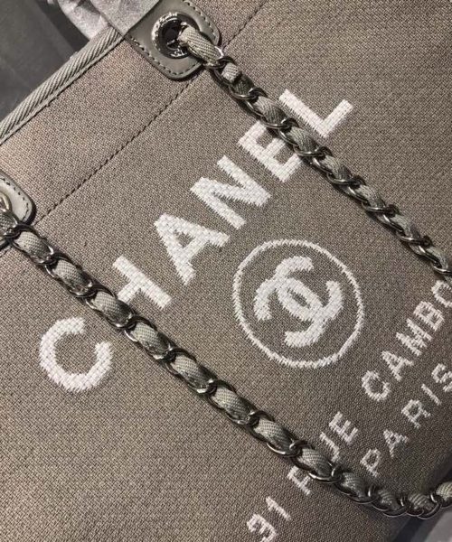 [REP 1:1] Chanel Deauville Tote Tweed Canvas Bag Fall/Winter Collection, Light Grey/White For Women 15in/38cm