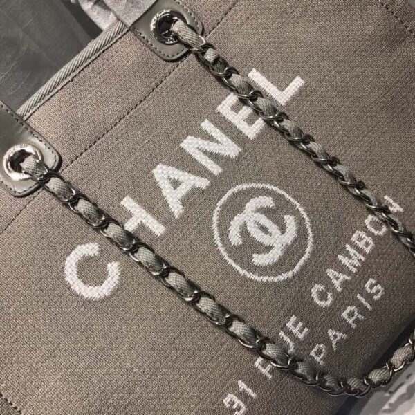 [REP 1:1] Chanel Deauville Tote Tweed Canvas Bag Fall/Winter Collection, Light Grey/White For Women 15in/38cm