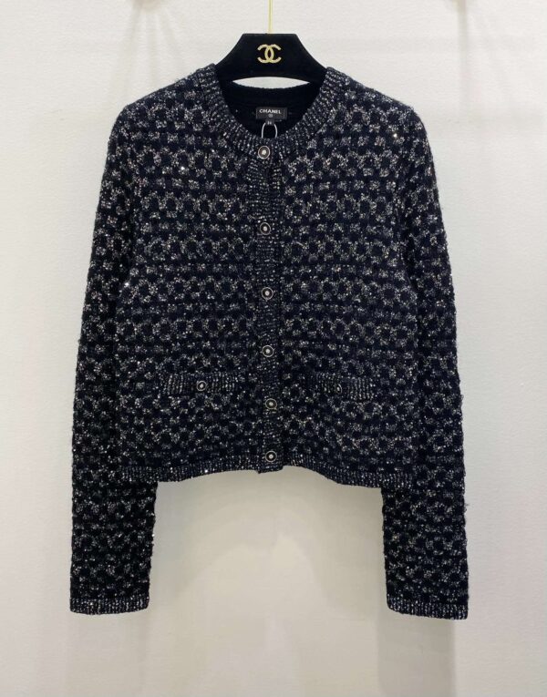 Chanel Double Pocket Knitted Cardigan Black For Women