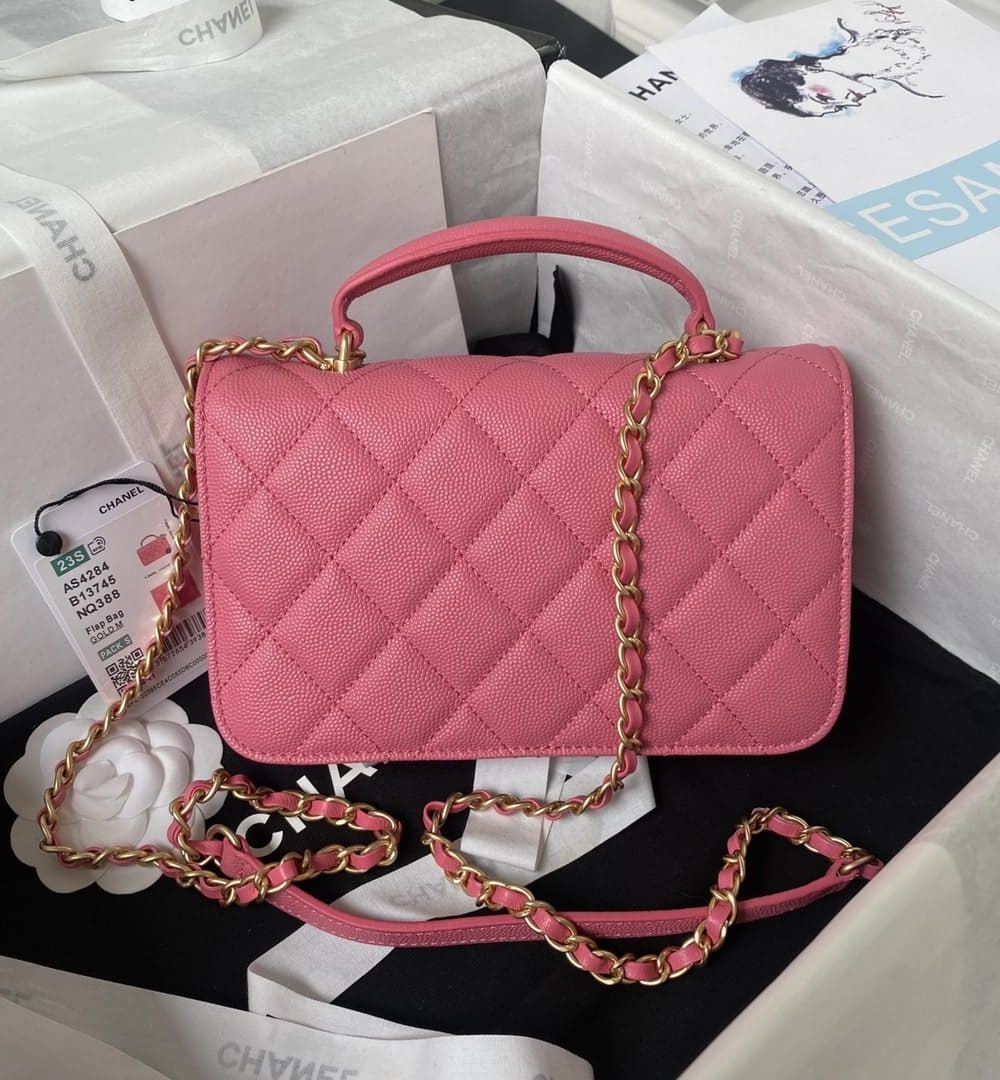 [REP 1:1] Chanel Flap Bag Black/Pink/White For Women 20cm / 7.9in