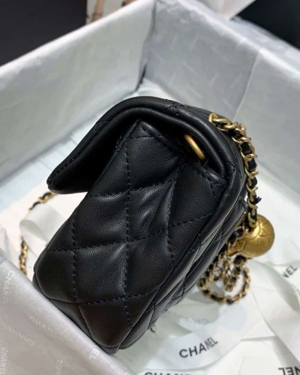 1:1 Replica Chanel Flap Bag With CC Ball On Strap Black For Women, Women's Handbags, Shoulder And Crossbody Bags 7.8in/20cm AS1787