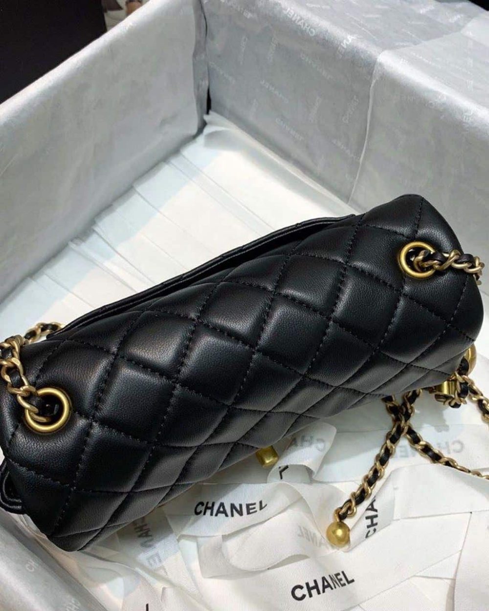 1:1 Replica Chanel Flap Bag With CC Ball On Strap Black For Women, Women's Handbags, Shoulder And Crossbody Bags 7.8in/20cm AS1787