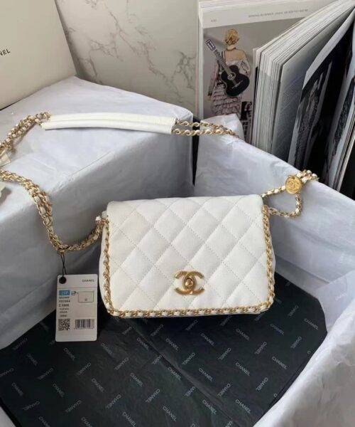 [REP 1:1] Chanel Flapbag With Chain White For Women, Women's Bags 8.3in/21cm