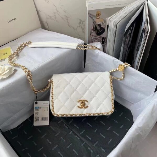[REP 1:1] Chanel Flapbag With Chain White For Women, Women's Bags 8.3in/21cm