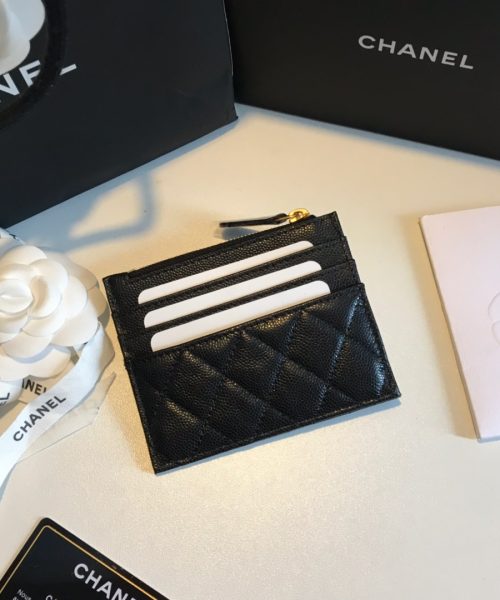 1:1 Replica Chanel Flat Card Holder Black Bag For Women 11.5cm/4.5in