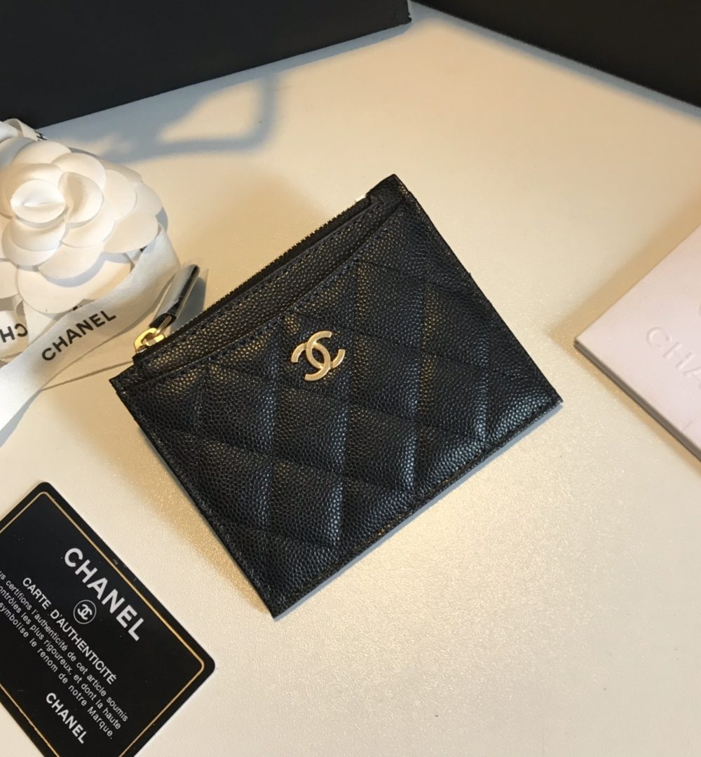 1:1 Replica Chanel Flat Card Holder Black Bag For Women 11.5cm/4.5in