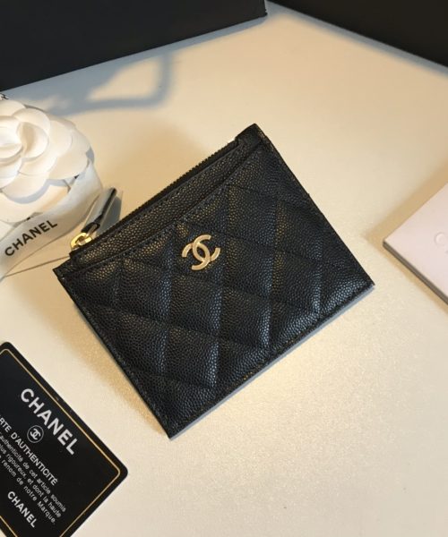 1:1 Replica Chanel Flat Card Holder Black Bag For Women 11.5cm/4.5in
