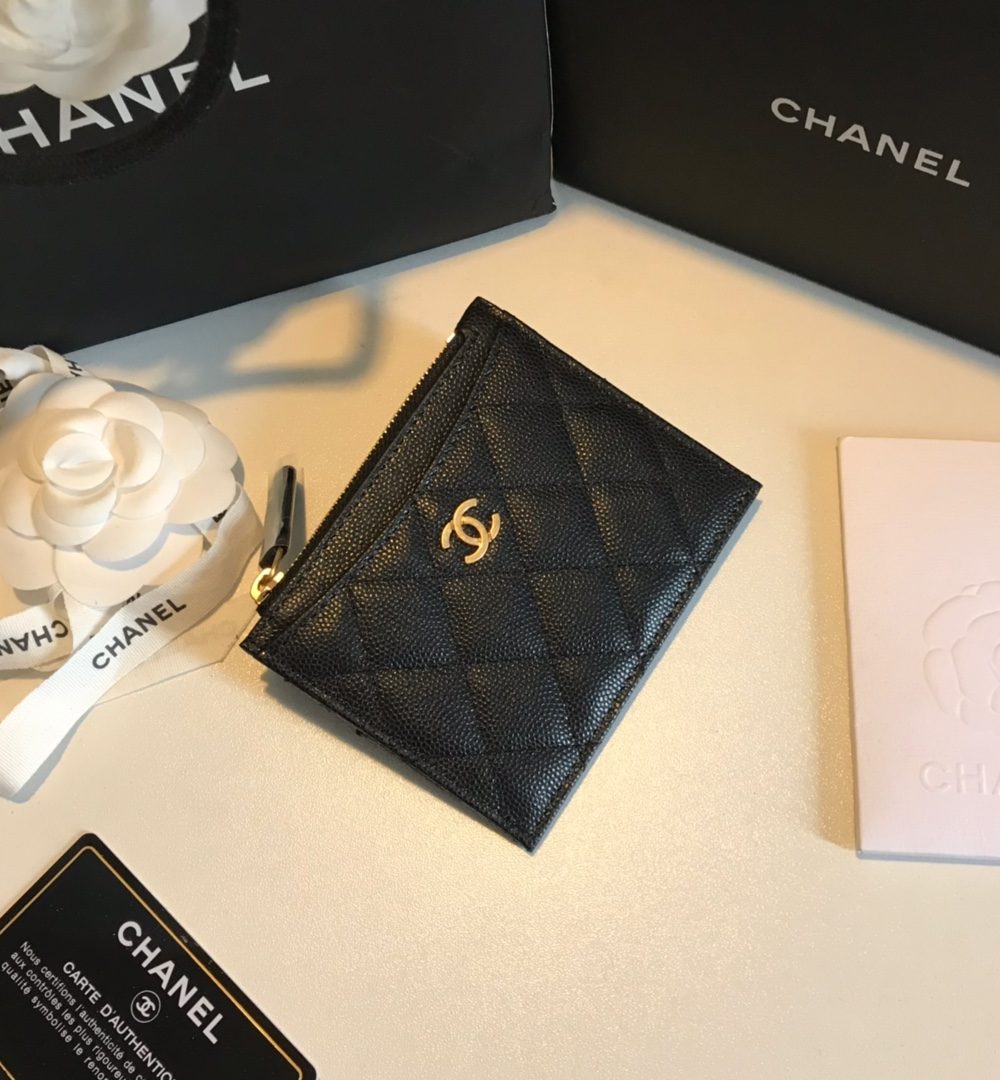 1:1 Replica Chanel Flat Card Holder Black Bag For Women 11.5cm/4.5in