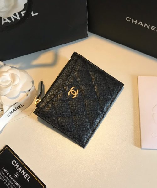1:1 Replica Chanel Flat Card Holder Black Bag For Women 11.5cm/4.5in