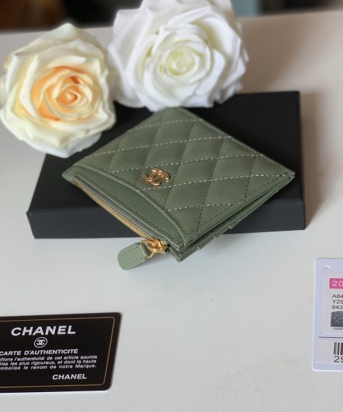 1:1 Replica Chanel Flat Card Holder Olive Bag For Women 11.5cm/4.5in