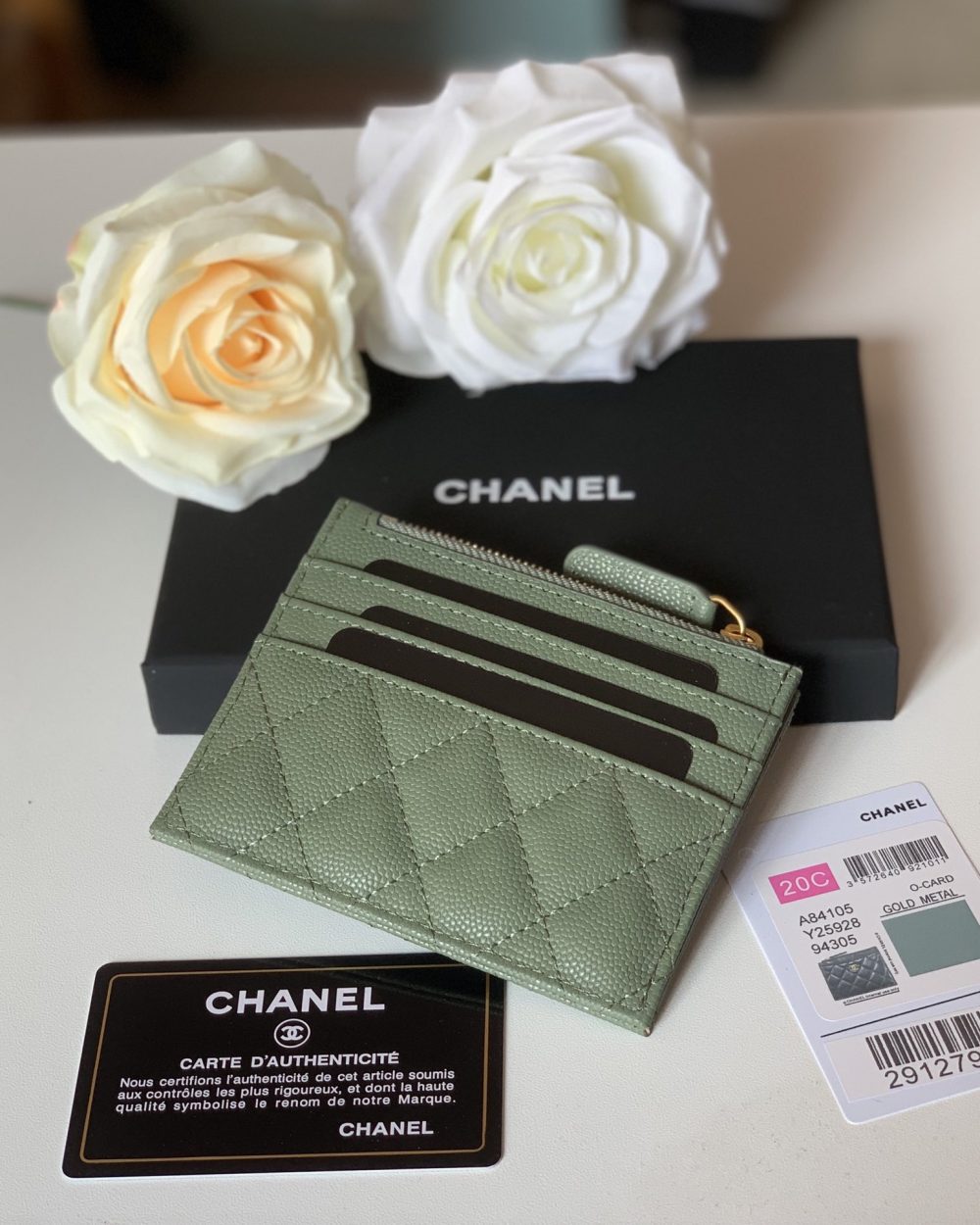 1:1 Replica Chanel Flat Card Holder Olive Bag For Women 11.5cm/4.5in