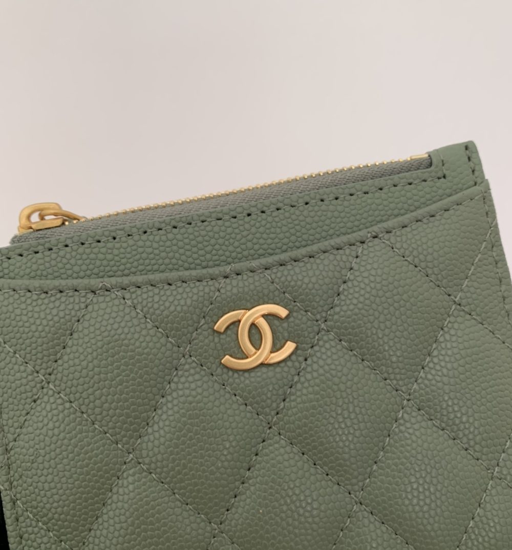 1:1 Replica Chanel Flat Card Holder Olive Bag For Women 11.5cm/4.5in