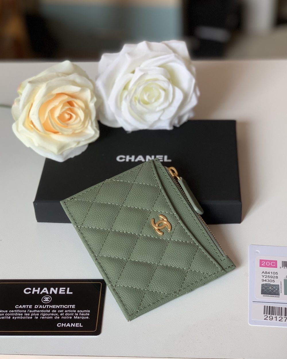 1:1 Replica Chanel Flat Card Holder Olive Bag For Women 11.5cm/4.5in