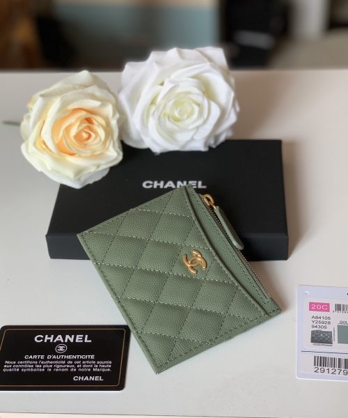 1:1 Replica Chanel Flat Card Holder Olive Bag For Women 11.5cm/4.5in