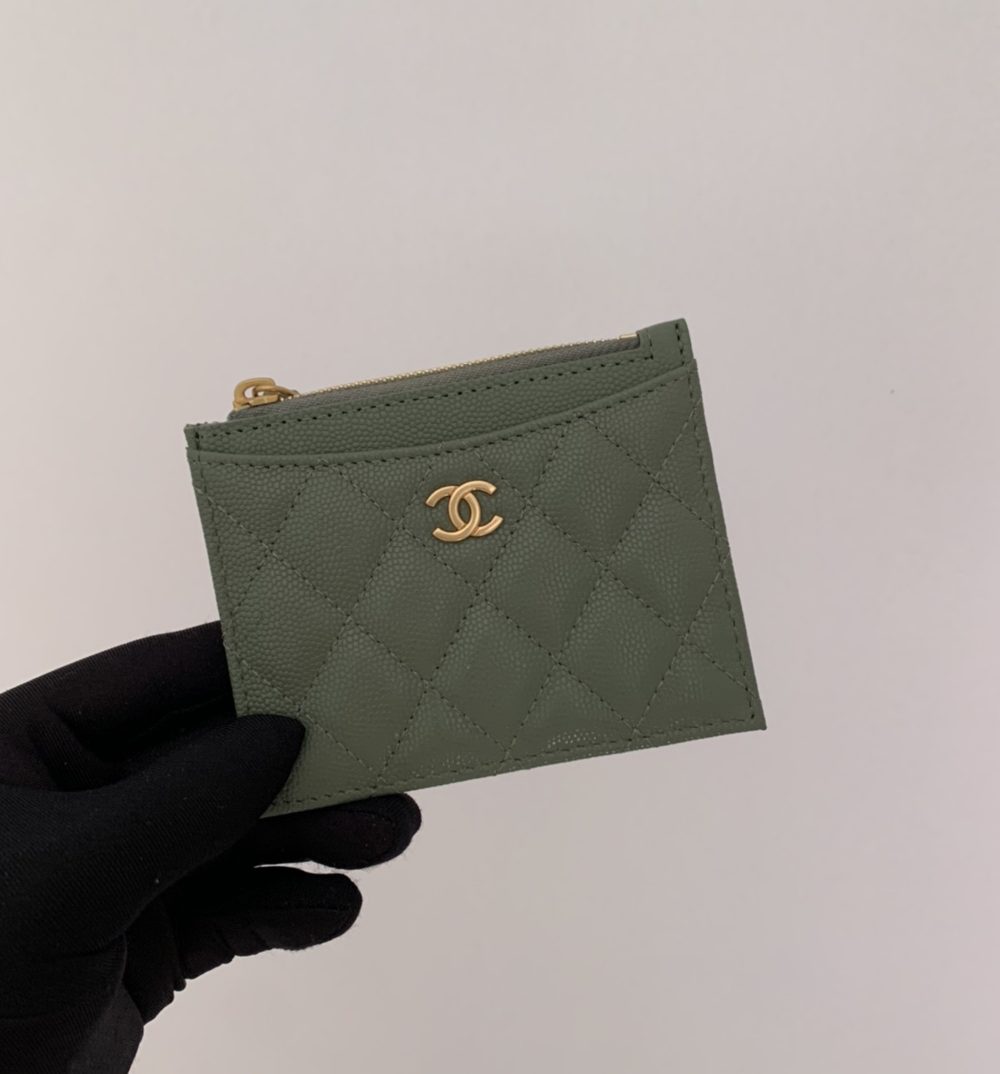 1:1 Replica Chanel Flat Card Holder Olive Bag For Women 11.5cm/4.5in