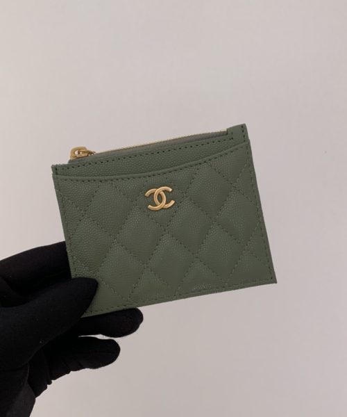 1:1 Replica Chanel Flat Card Holder Olive Bag For Women 11.5cm/4.5in