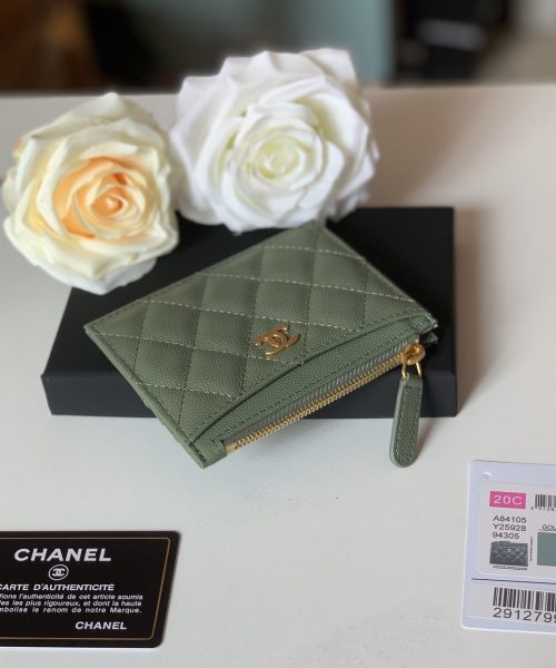 1:1 Replica Chanel Flat Card Holder Olive Bag For Women 11.5cm/4.5in