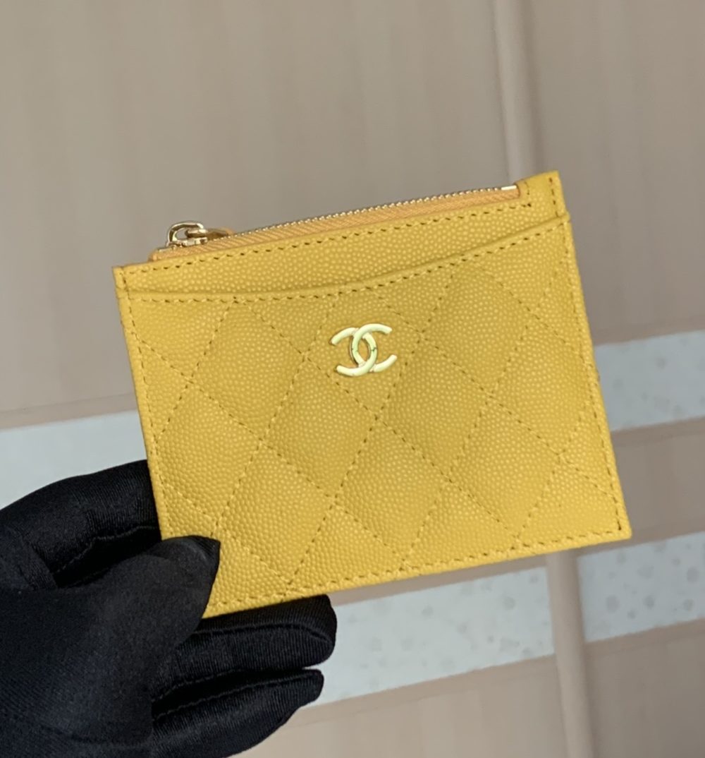 1:1 Replica Chanel Flat Card Holder Yellow Bag For Women 11.5cm/4.5in
