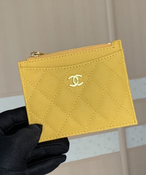 1:1 Replica Chanel Flat Card Holder Yellow Bag For Women 11.5cm/4.5in