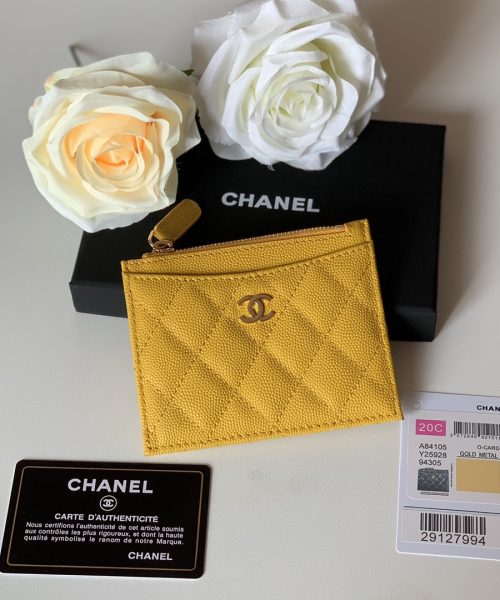 1:1 Replica Chanel Flat Card Holder Yellow Bag For Women 11.5cm/4.5in
