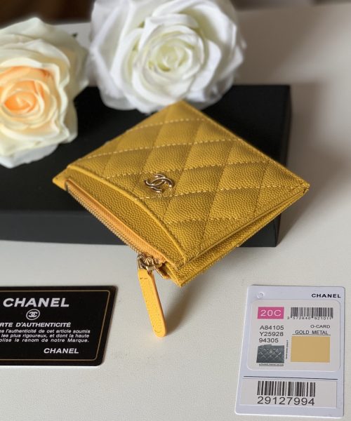 1:1 Replica Chanel Flat Card Holder Yellow Bag For Women 11.5cm/4.5in