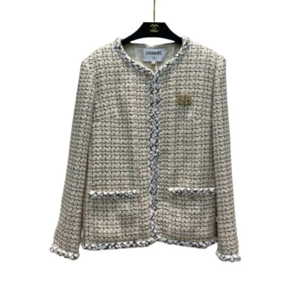 Chanel Gold Button Tweed Cream For Women