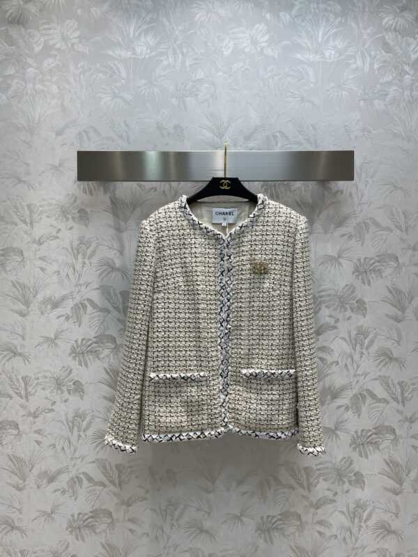 Chanel Gold Button Tweed Cream For Women