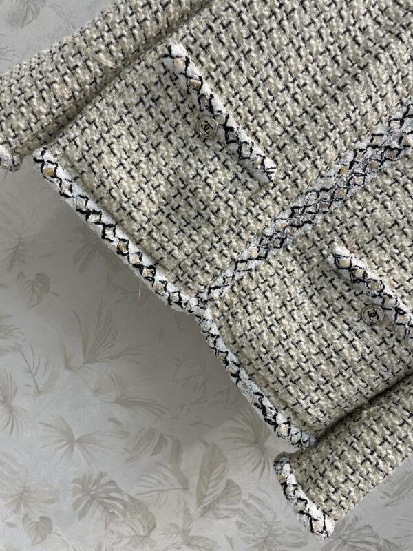 Chanel Gold Button Tweed Cream For Women