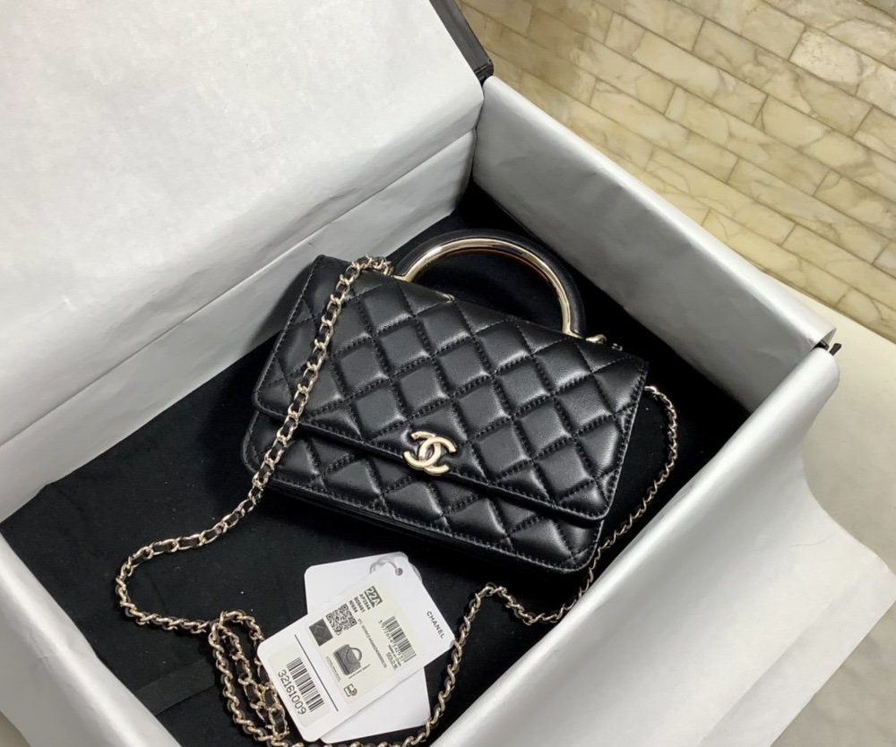 [REP 1:1] Chanel Hand-Held Oblique Cross Bag Black For Women, Women's Bags 6.7in/19cm