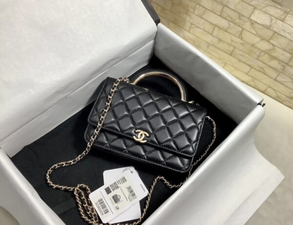 [REP 1:1] Chanel Hand-Held Oblique Cross Bag Black For Women, Women's Bags 6.7in/19cm