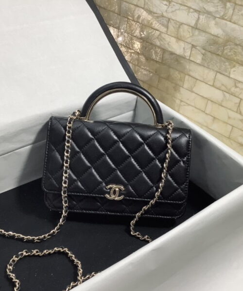 [REP 1:1] Chanel Hand-Held Oblique Cross Bag Black For Women, Women's Bags 6.7in/19cm