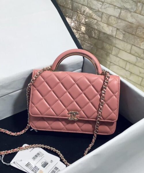 [REP 1:1] Chanel Hand-Held Oblique Cross Bag Pink For Women, Women's Bags 6.7in/19cm