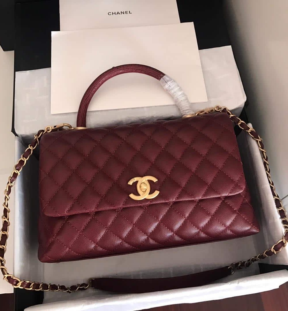 [REP 1:1] Chanel Handbag With Top Handle Dark Red For Women 11in/28cm