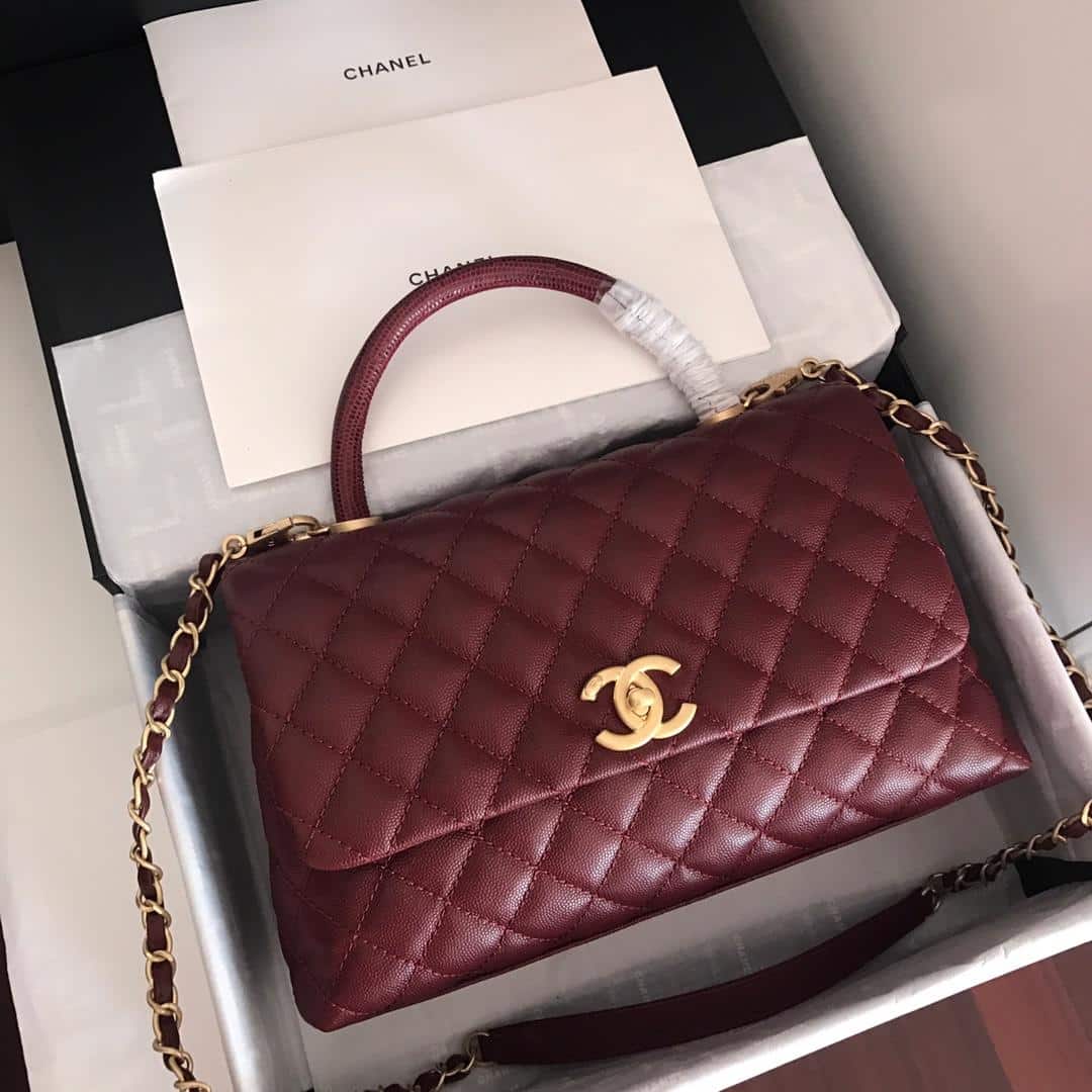 [REP 1:1] Chanel Handbag With Top Handle Dark Red For Women 11in/28cm