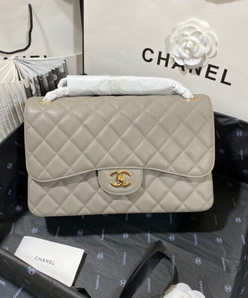 [REP 1:1] Chanel Large Classic Handbag Gold Hardware Grey For Women, Women's Handbags, Shoulder Bags 11.8in/30cm