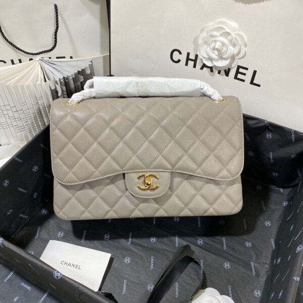 [REP 1:1] Chanel Large Classic Handbag Gold Hardware Grey For Women, Women's Handbags, Shoulder Bags 11.8in/30cm