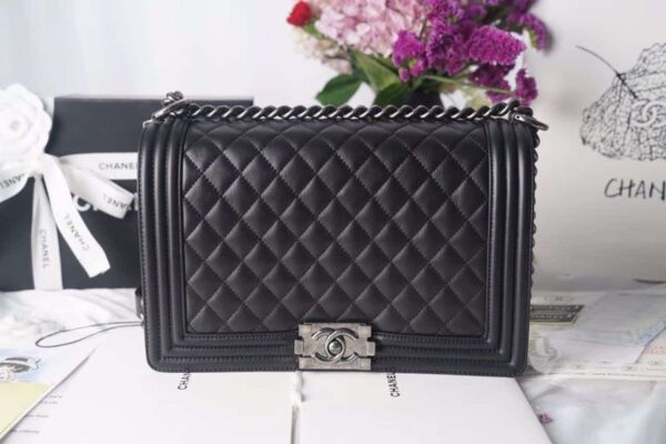 [REP 1:1] Chanel LeBoy Bag 28cm Lambskin Leather Antique Silver Hardware Spring/Summer Collection, Black