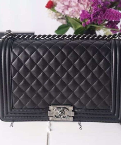[REP 1:1] Chanel LeBoy Bag 28cm Lambskin Leather Antique Silver Hardware Spring/Summer Collection, Black