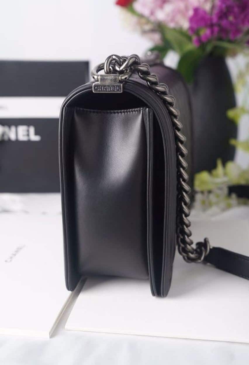 [REP 1:1] Chanel LeBoy Bag 28cm Lambskin Leather Antique Silver Hardware Spring/Summer Collection, Black