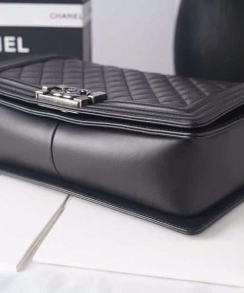 [REP 1:1] Chanel LeBoy Bag 28cm Lambskin Leather Antique Silver Hardware Spring/Summer Collection, Black