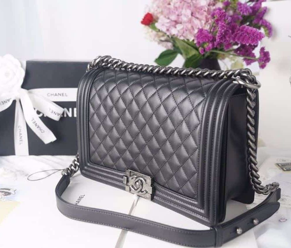 [REP 1:1] Chanel LeBoy Bag 28cm Lambskin Leather Antique Silver Hardware Spring/Summer Collection, Black