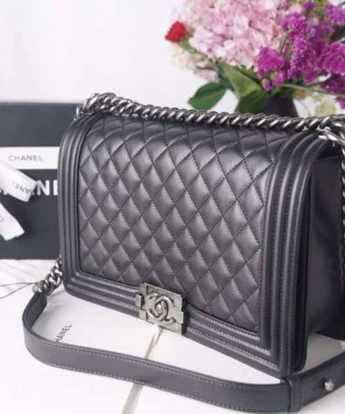 [REP 1:1] Chanel LeBoy Bag 28cm Lambskin Leather Antique Silver Hardware Spring/Summer Collection, Black