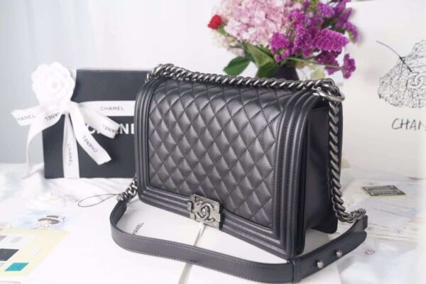 [REP 1:1] Chanel LeBoy Bag 28cm Lambskin Leather Antique Silver Hardware Spring/Summer Collection, Black