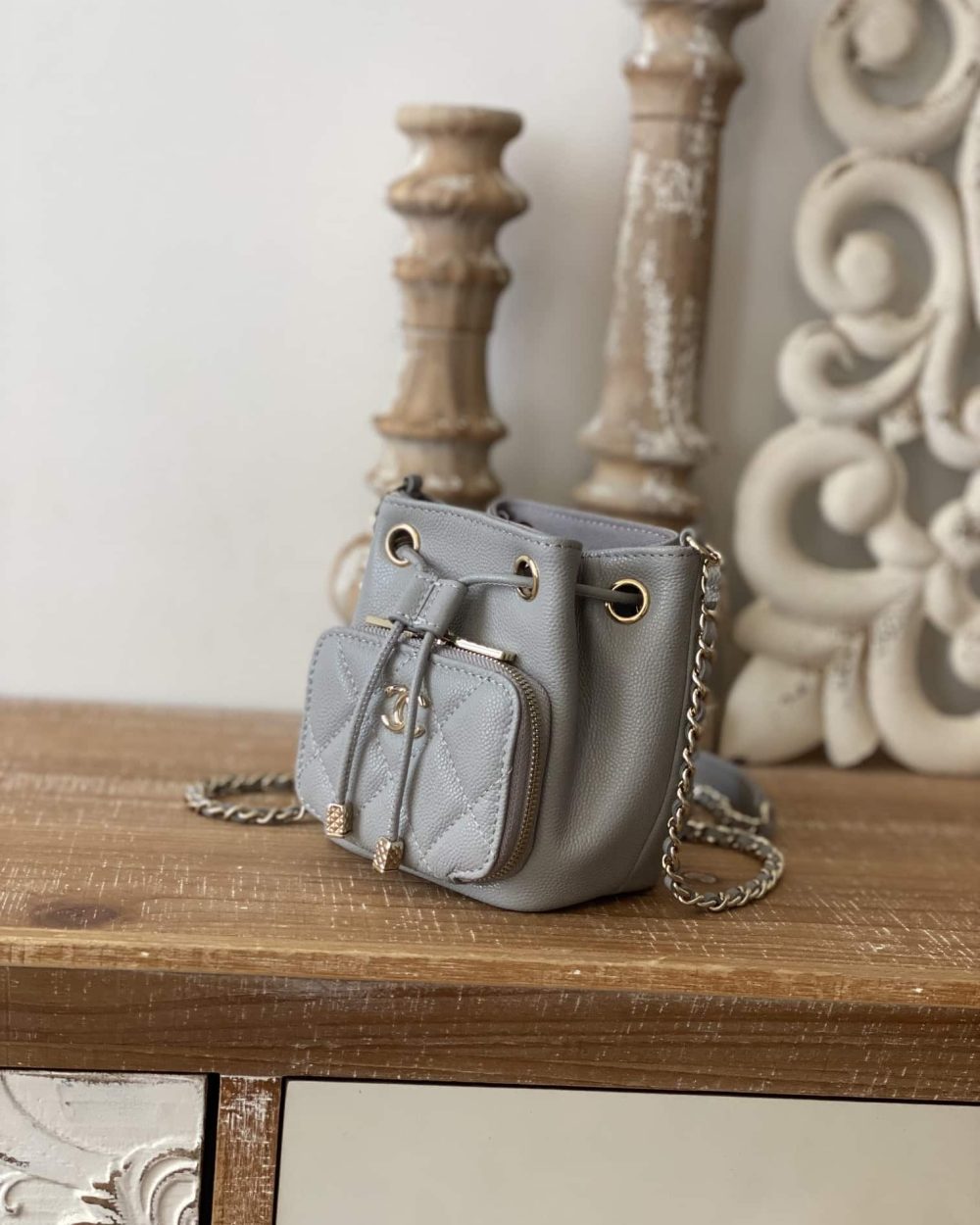 [REP 1:1] Chanel Mini Bucket Bag With Strap Gray For Women, Women's Bags 4.9in/12.5cm